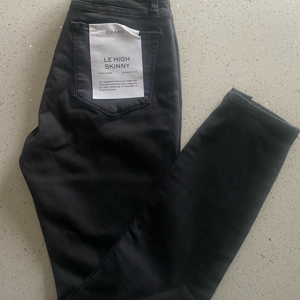 Frame Black Skinny Fit Jeans with Dtressed Raw Hem Size 31/Size 12